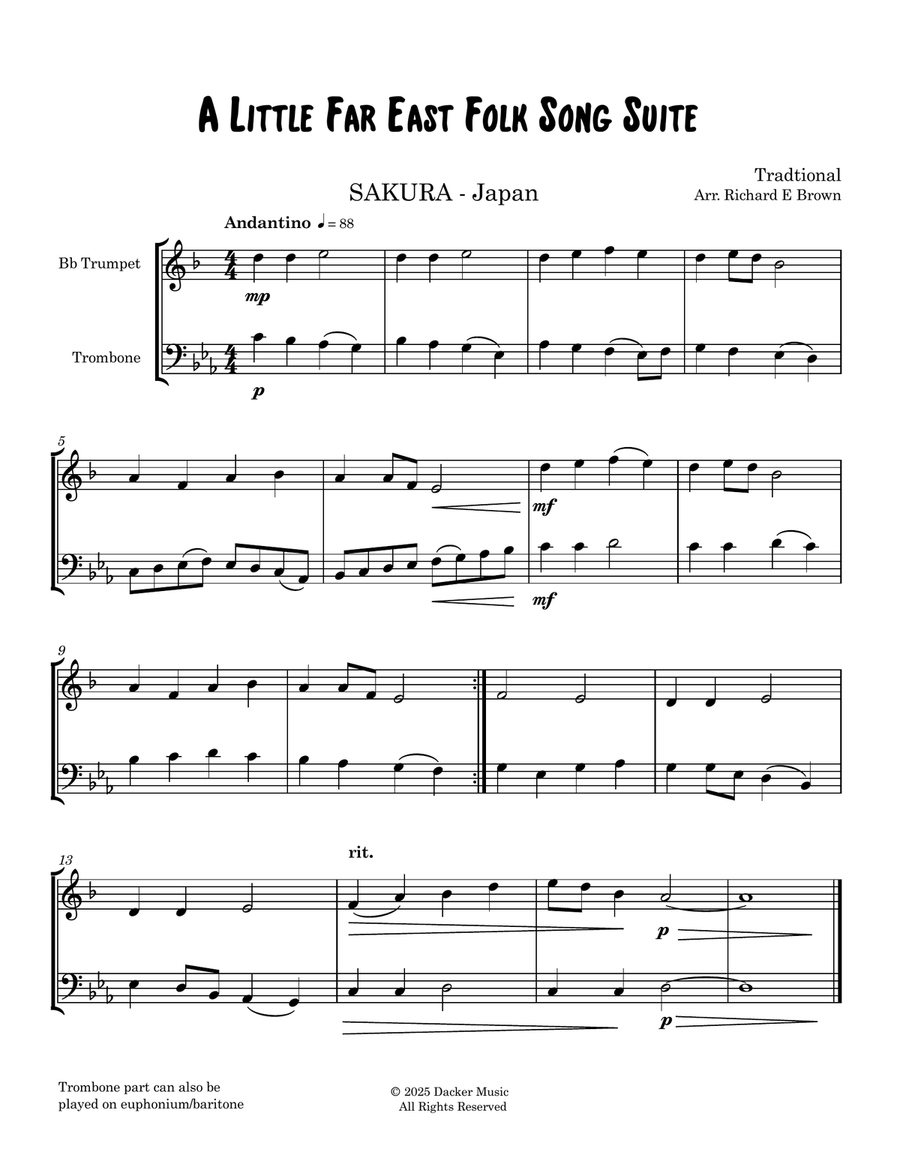 A Little Far East Folk Song Suite for Trumpet & Trombone Brass Duet scores gallery preview page 3