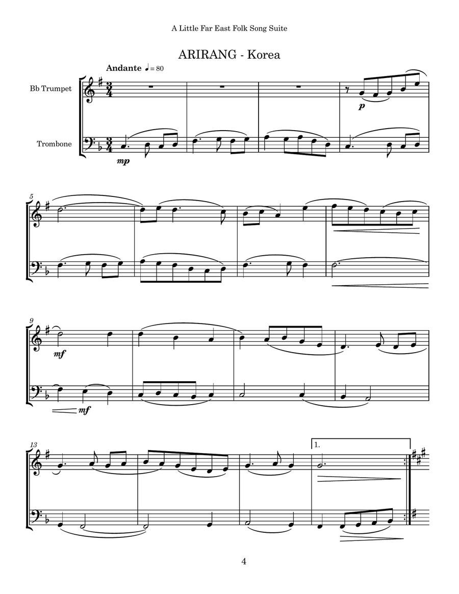 A Little Far East Folk Song Suite for Trumpet & Trombone Brass Duet scores gallery preview page 4