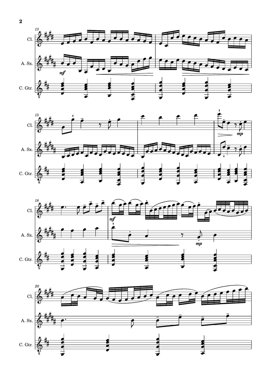 Canon in D Major, P.37; T.337. Clarinet, A. Sax and Guitar. Score and Parts Chamber Music scores gallery preview page 2
