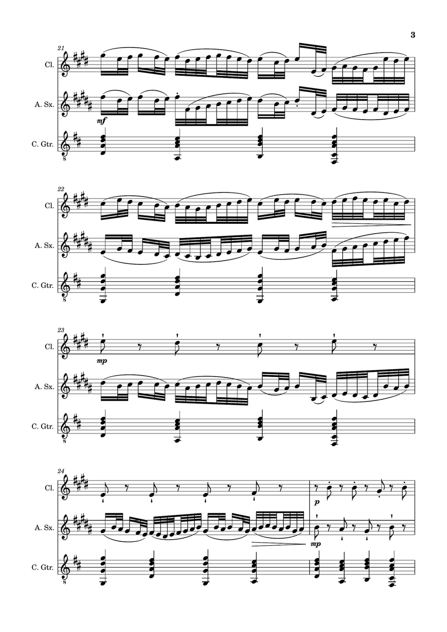 Canon in D Major, P.37; T.337. Clarinet, A. Sax and Guitar. Score and Parts Chamber Music scores gallery preview page 3