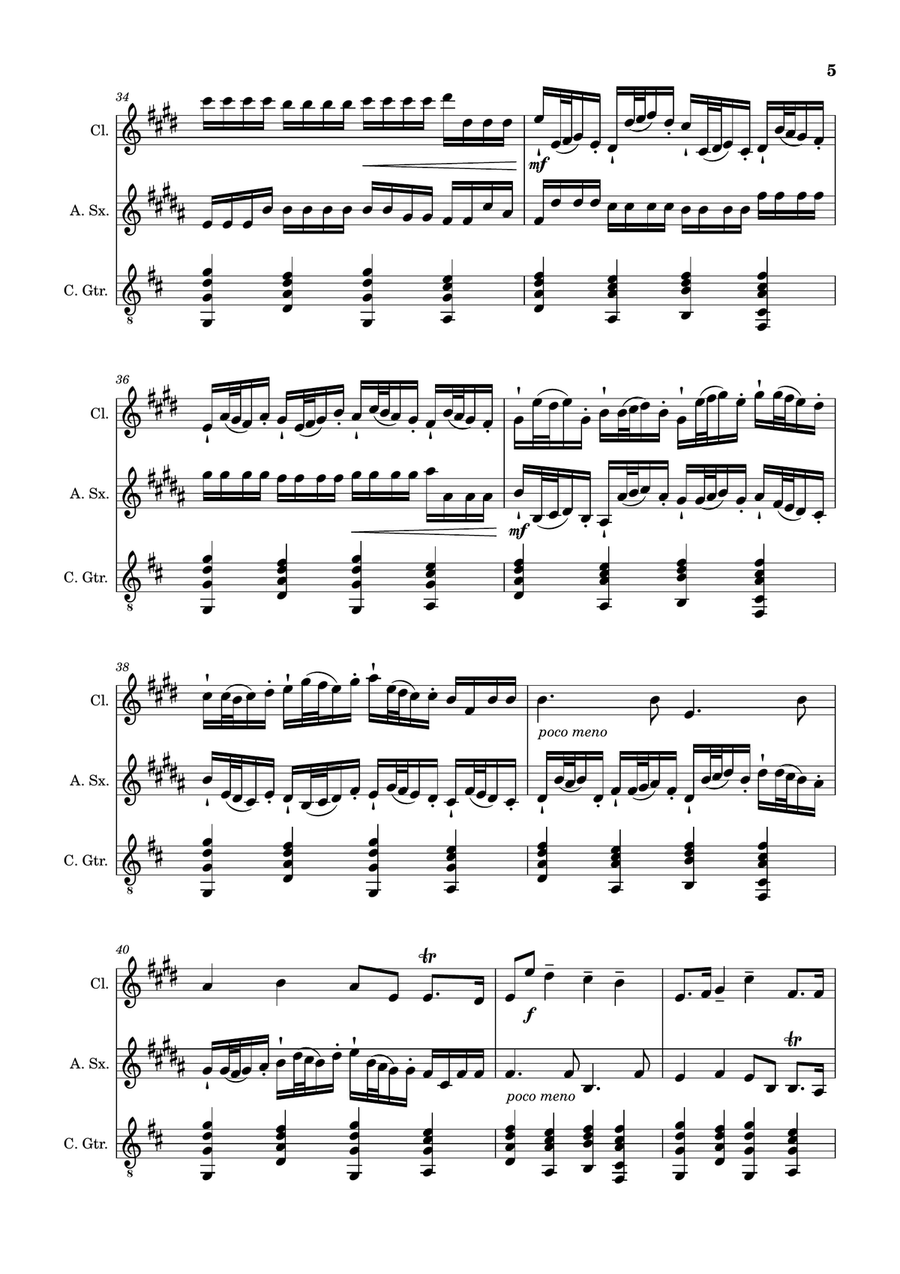 Canon in D Major, P.37; T.337. Clarinet, A. Sax and Guitar. Score and Parts Chamber Music scores gallery preview page 5