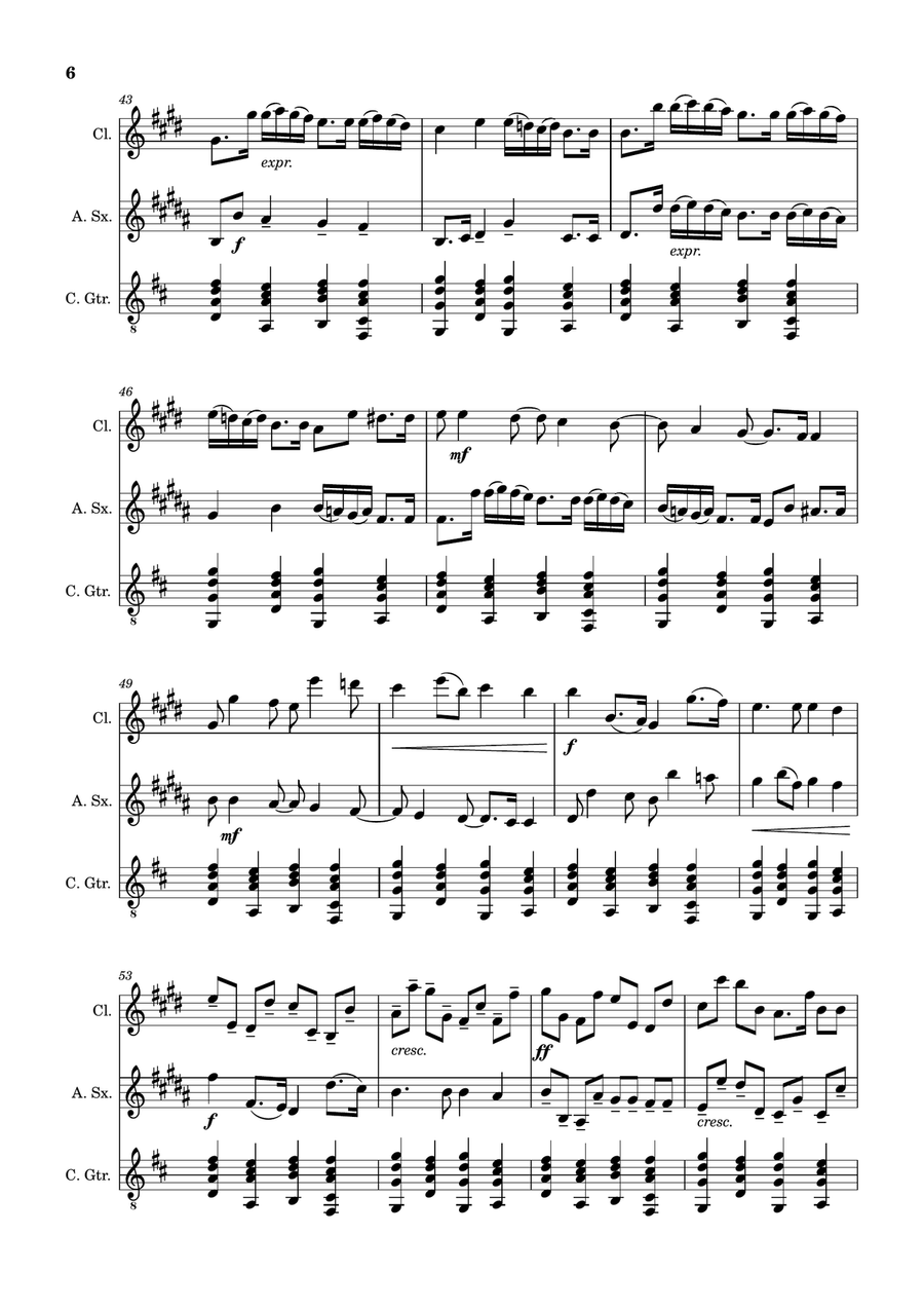 Canon in D Major, P.37; T.337. Clarinet, A. Sax and Guitar. Score and Parts Chamber Music scores gallery preview page 6