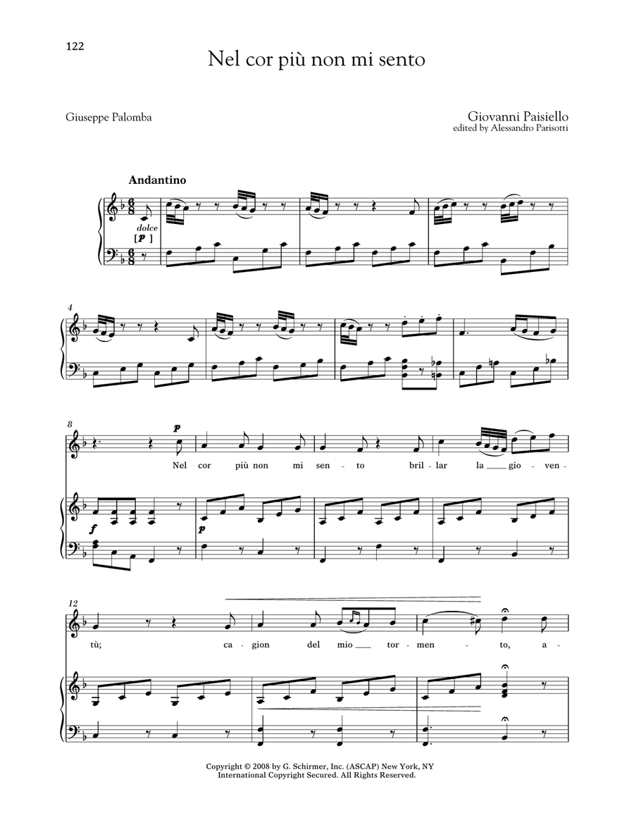 Nel Cor Piu Non Mi Sento (Medium High Voice) High Voice scores gallery preview page 1