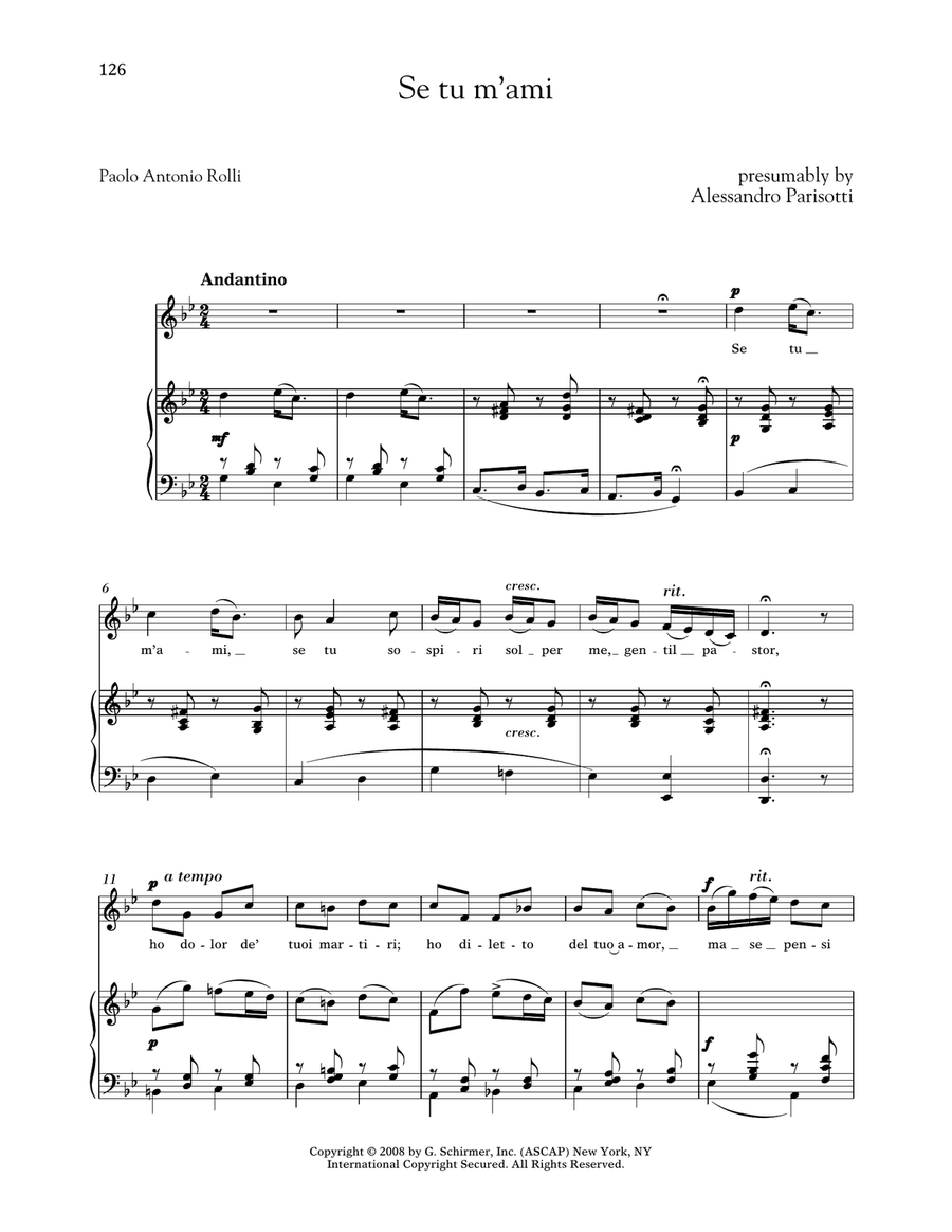 Se Tu M'ami (Medium High Voice) High Voice scores gallery preview page 1