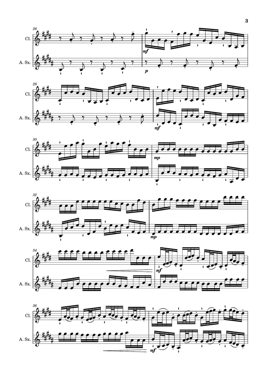 Canon in D Major, P.37; T.337. Clarinet and Alto Sax. Woodwind Duet scores gallery preview page 3