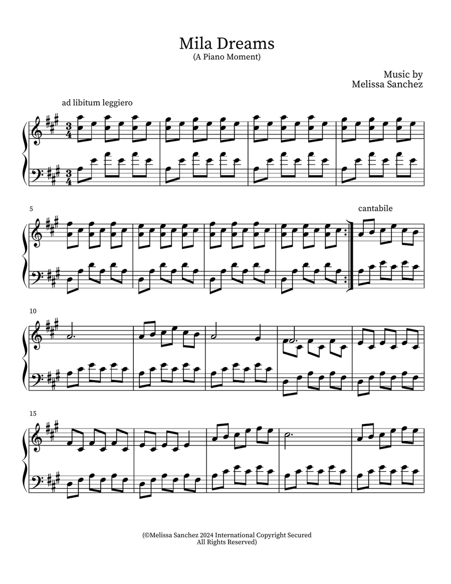 Mila Dreams Piano Solo scores gallery preview page 1
