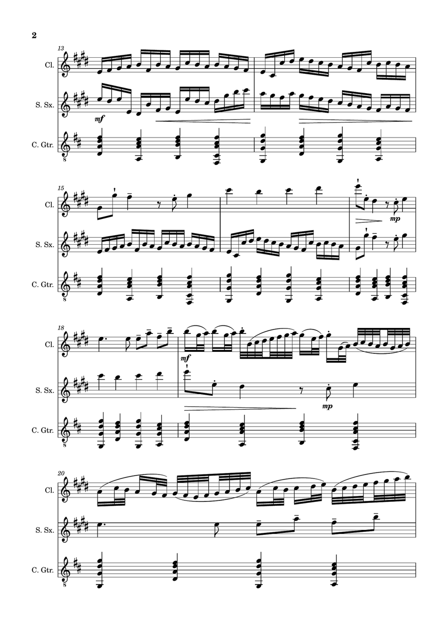 Canon in D Major, P.37; T.337. Clarinet, S. Sax and Guitar. Score and Parts Chamber Music scores gallery preview page 2