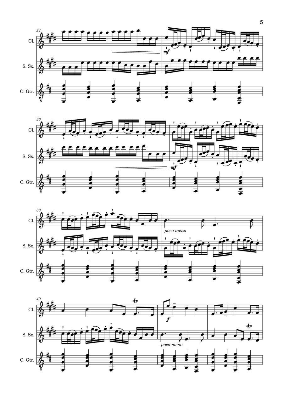 Canon in D Major, P.37; T.337. Clarinet, S. Sax and Guitar. Score and Parts Chamber Music scores gallery preview page 5