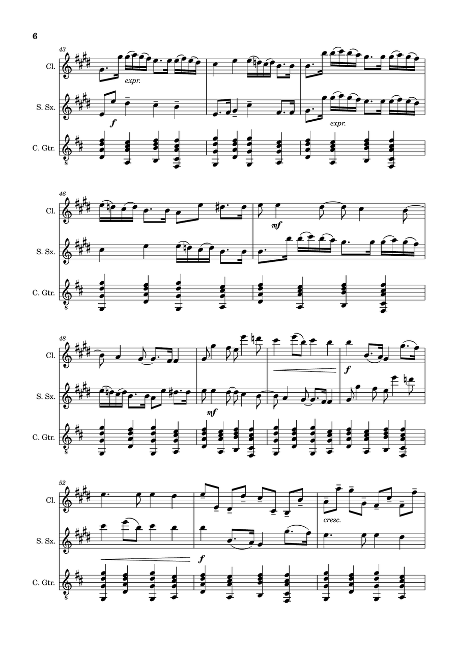 Canon in D Major, P.37; T.337. Clarinet, S. Sax and Guitar. Score and Parts Chamber Music scores gallery preview page 6