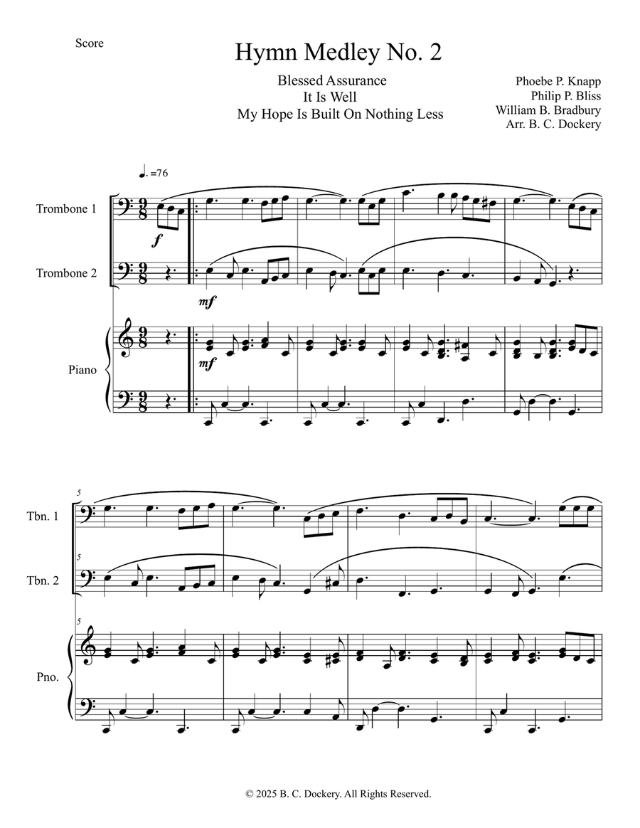 Hymn Medley No. 2 (Trombone Duet with Piano Accompaniment) Trombone Duet scores gallery preview page 1
