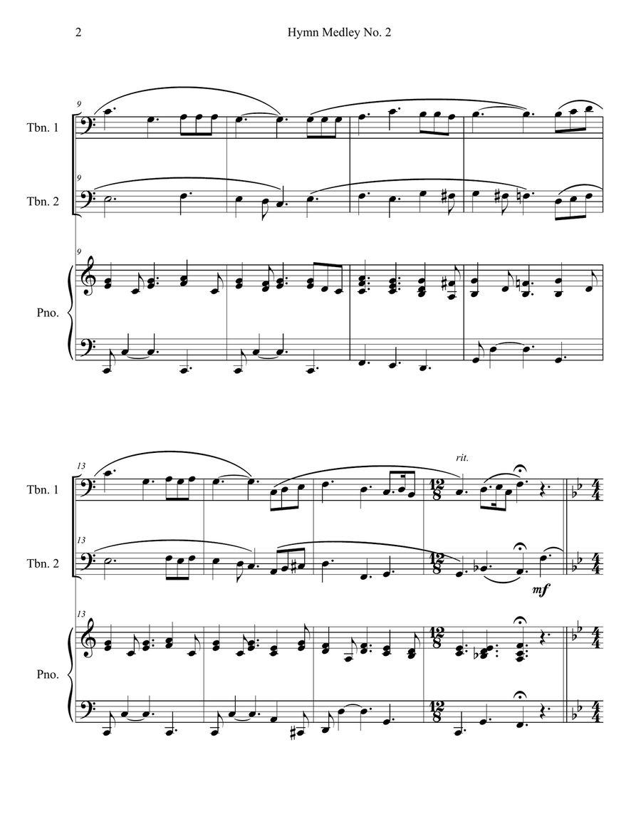 Hymn Medley No. 2 (Trombone Duet with Piano Accompaniment) Trombone Duet scores gallery preview page 2