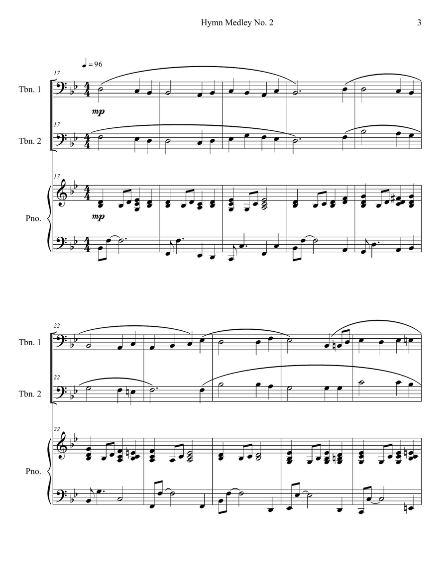 Hymn Medley No. 2 (Trombone Duet with Piano Accompaniment) Trombone Duet scores gallery preview page 3