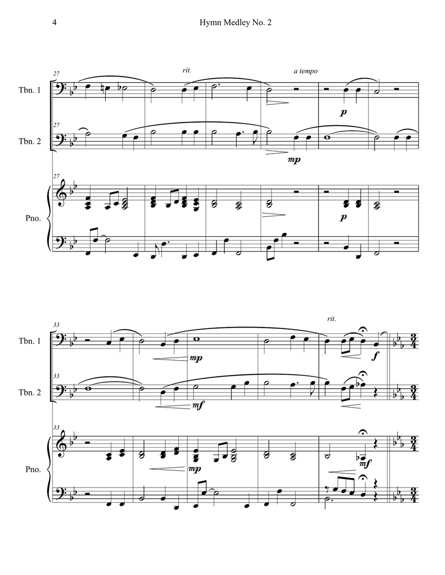 Hymn Medley No. 2 (Trombone Duet with Piano Accompaniment) Trombone Duet scores gallery preview page 4