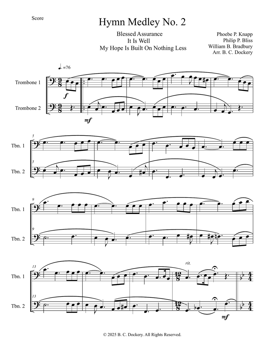 Hymn Medley No. 2 (Trombone Duet) Trombone Duet scores gallery preview page 1