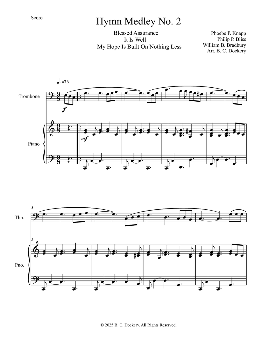 Hymn Medley No. 2 (Trombone Solo with Piano Accompaniment) Piano scores gallery preview page 1