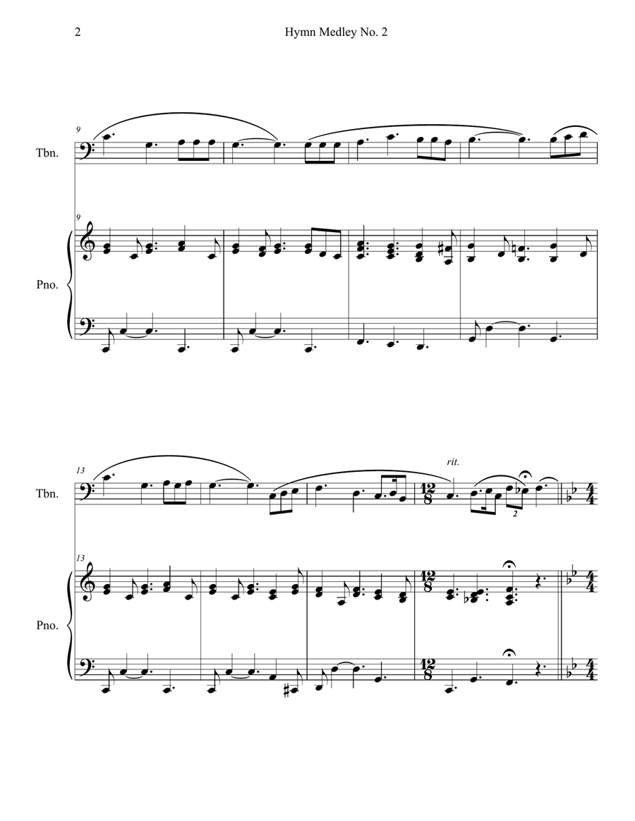 Hymn Medley No. 2 (Trombone Solo with Piano Accompaniment) Piano scores gallery preview page 2