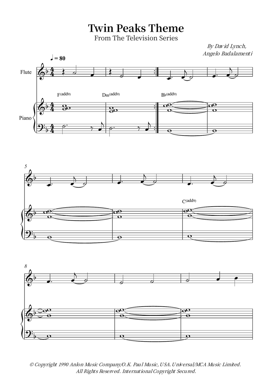 Twin Peaks Theme Twin Peaks Theme Flute Solo scores gallery preview page 1