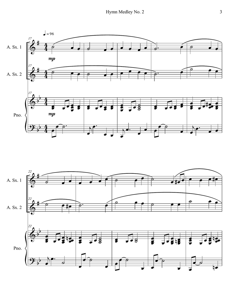 Hymn Medley No. 2 (Alto Sax Duet with Piano Accompaniment) Woodwind Duet scores gallery preview page 3