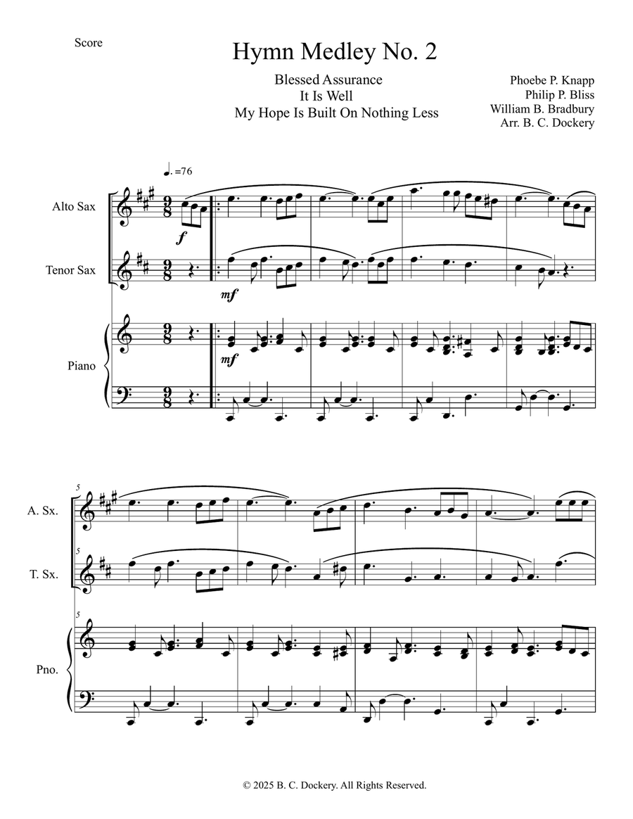 Hymn Medley No. 2 (Alto and Tenor Sax Duet with Piano Accompaniment) Woodwind Duet scores gallery preview page 1