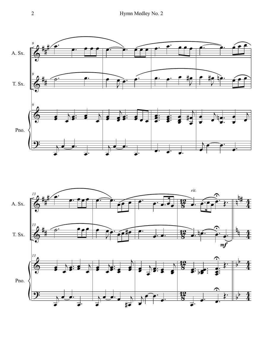 Hymn Medley No. 2 (Alto and Tenor Sax Duet with Piano Accompaniment) Woodwind Duet scores gallery preview page 2