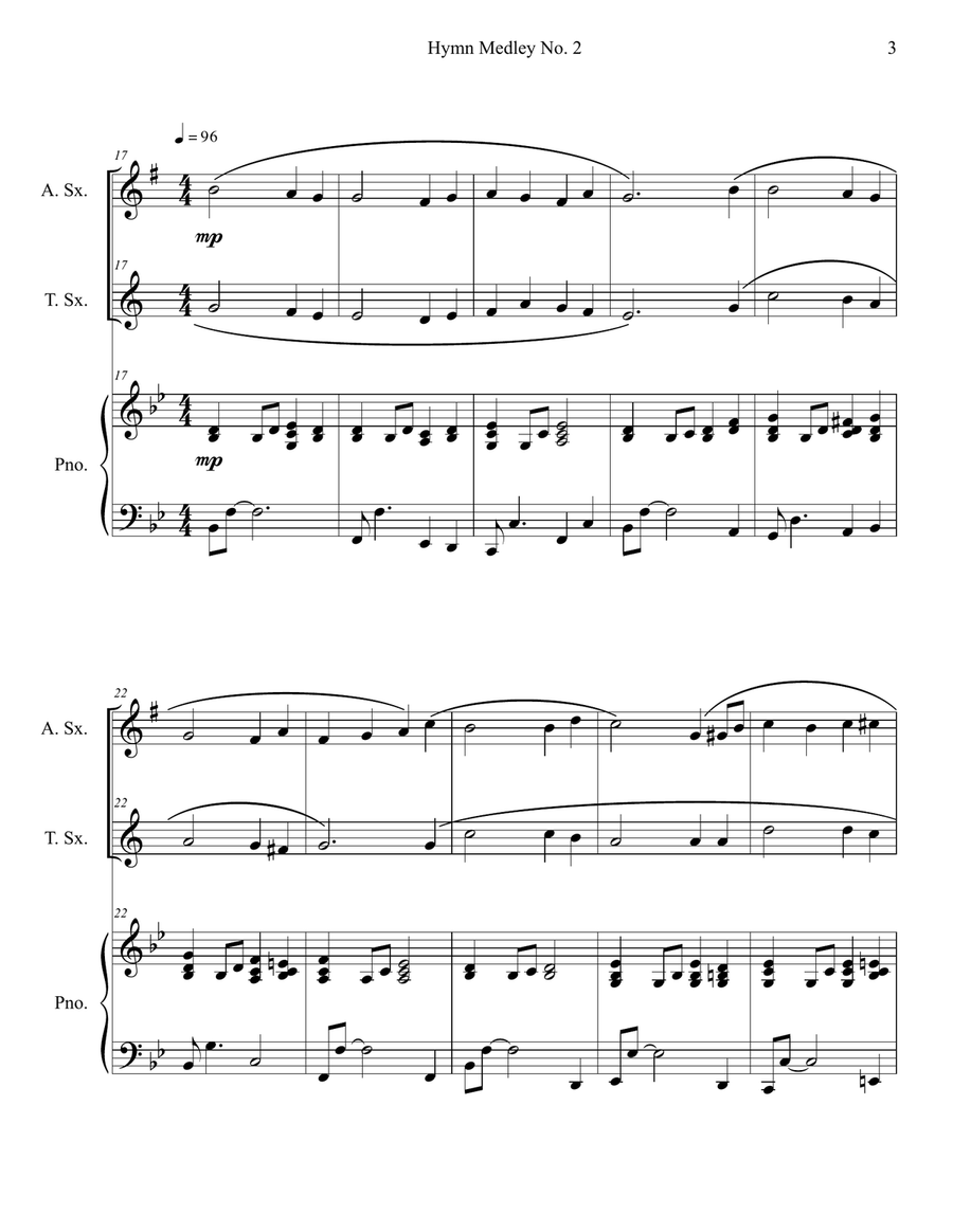 Hymn Medley No. 2 (Alto and Tenor Sax Duet with Piano Accompaniment) Woodwind Duet scores gallery preview page 3