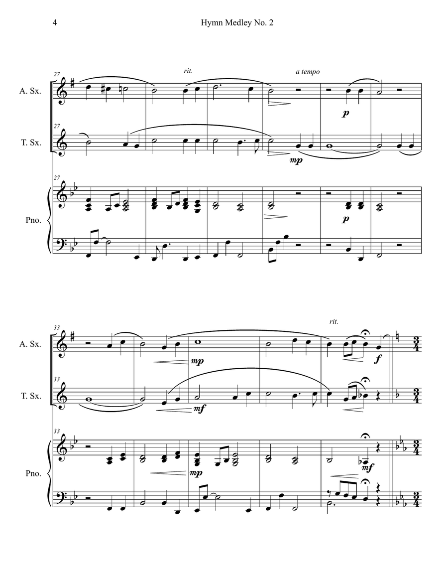 Hymn Medley No. 2 (Alto and Tenor Sax Duet with Piano Accompaniment) Woodwind Duet scores gallery preview page 4