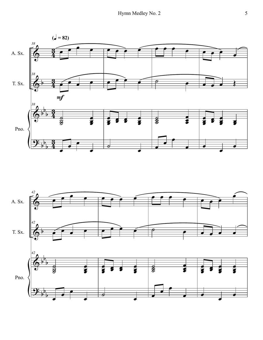 Hymn Medley No. 2 (Alto and Tenor Sax Duet with Piano Accompaniment) Woodwind Duet scores gallery preview page 5