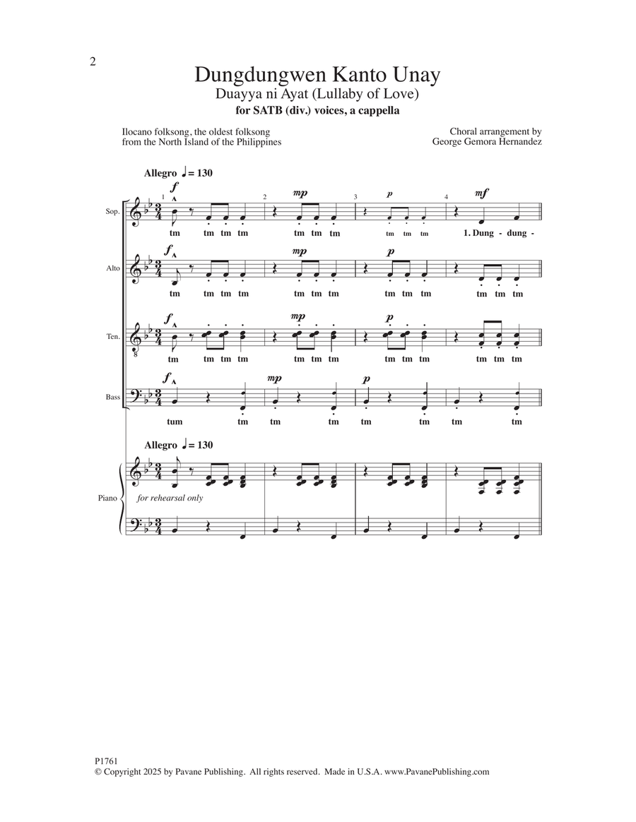 Dungdungwen Kanto Unay (arr. George Gemora Hernandez) 4-Part scores gallery preview page 1