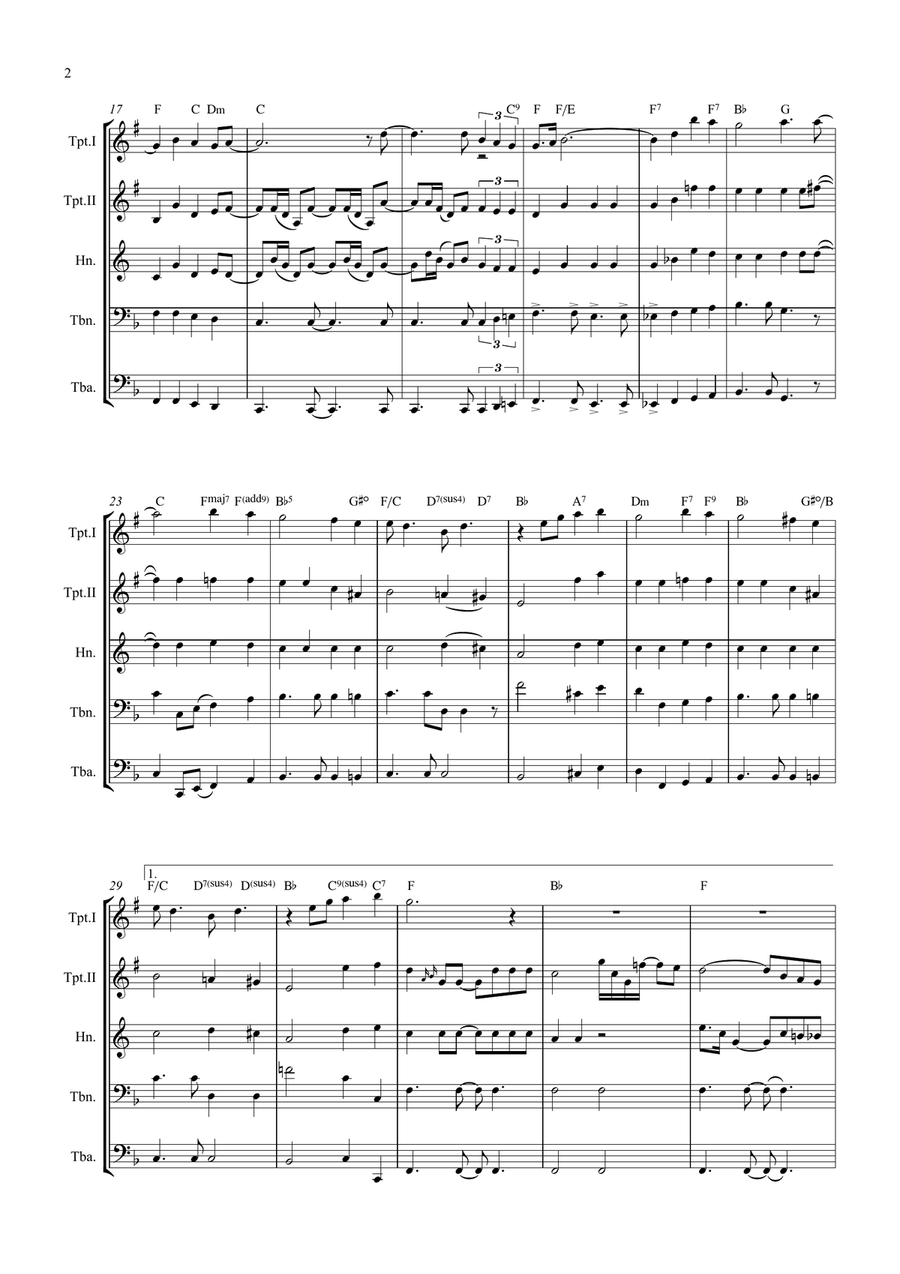 Bridge Over Troubled Water Brass Quintet scores gallery preview page 2