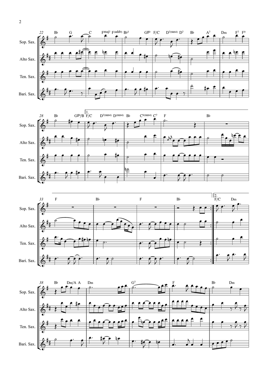 Bridge Over Troubled Water Saxophone Quartet scores gallery preview page 2