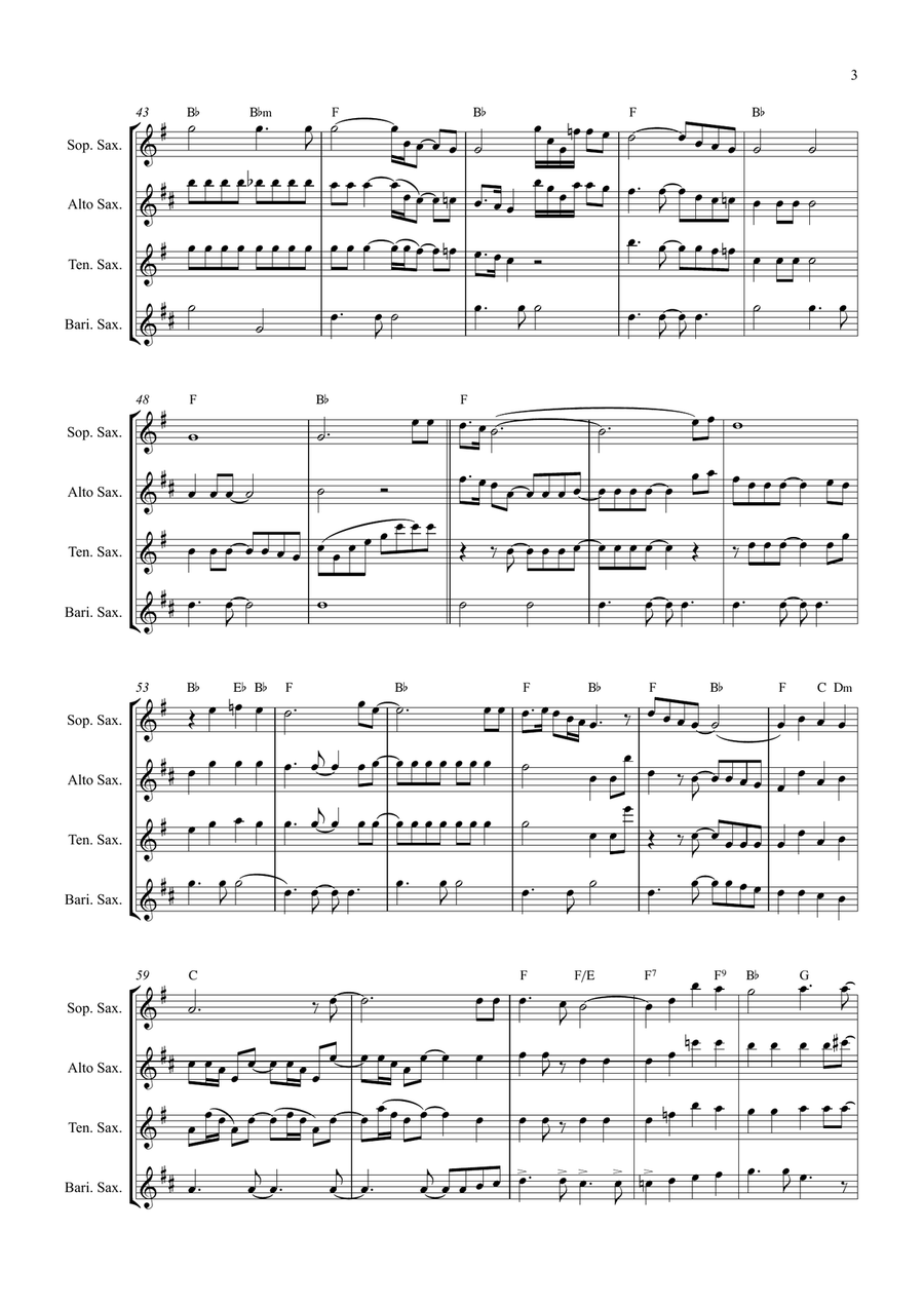 Bridge Over Troubled Water Saxophone Quartet scores gallery preview page 3