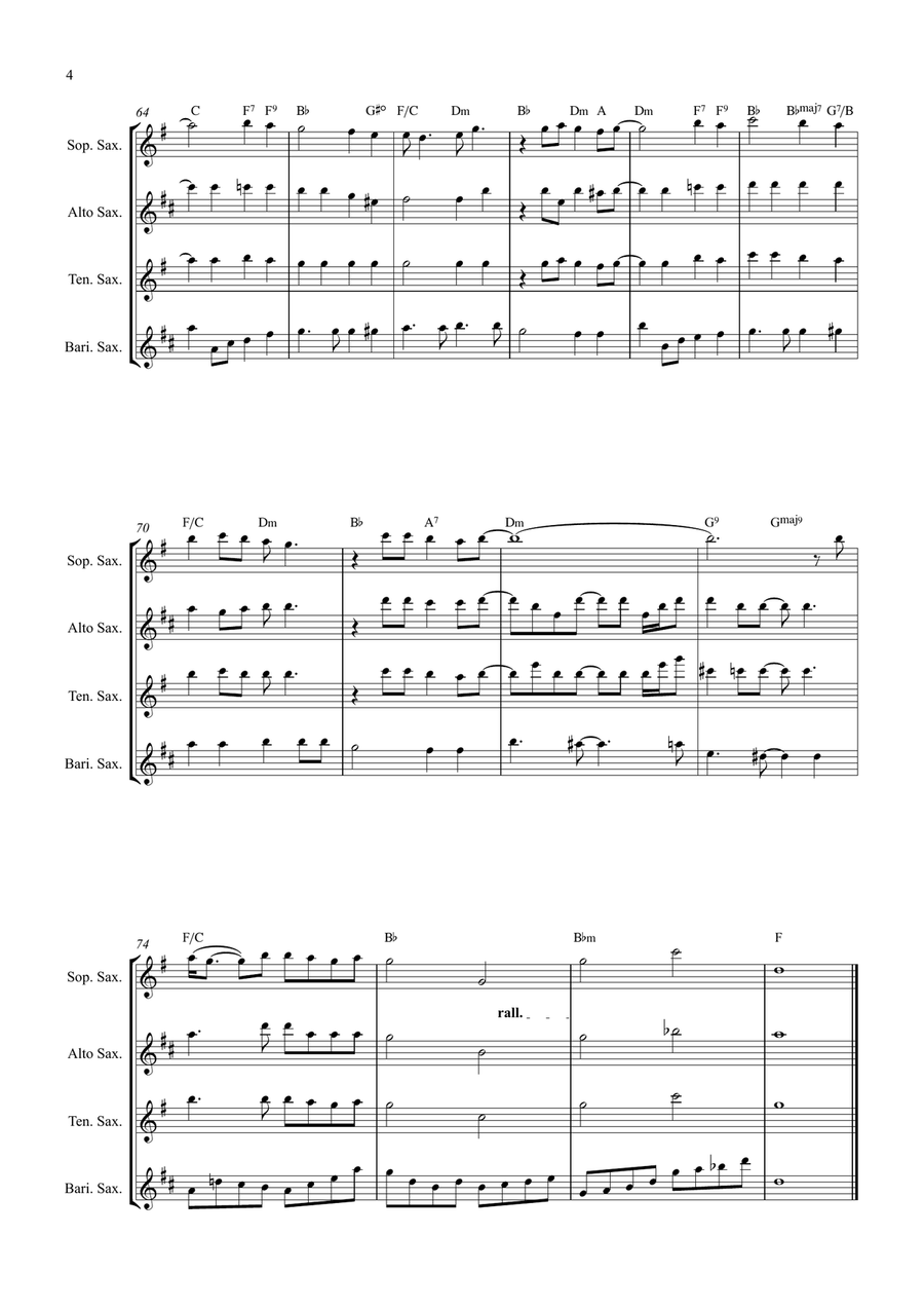 Bridge Over Troubled Water Saxophone Quartet scores gallery preview page 4