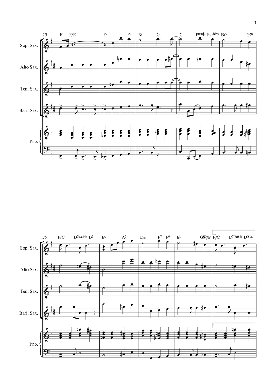 Bridge Over Troubled Water Saxophone Quartet scores gallery preview page 3