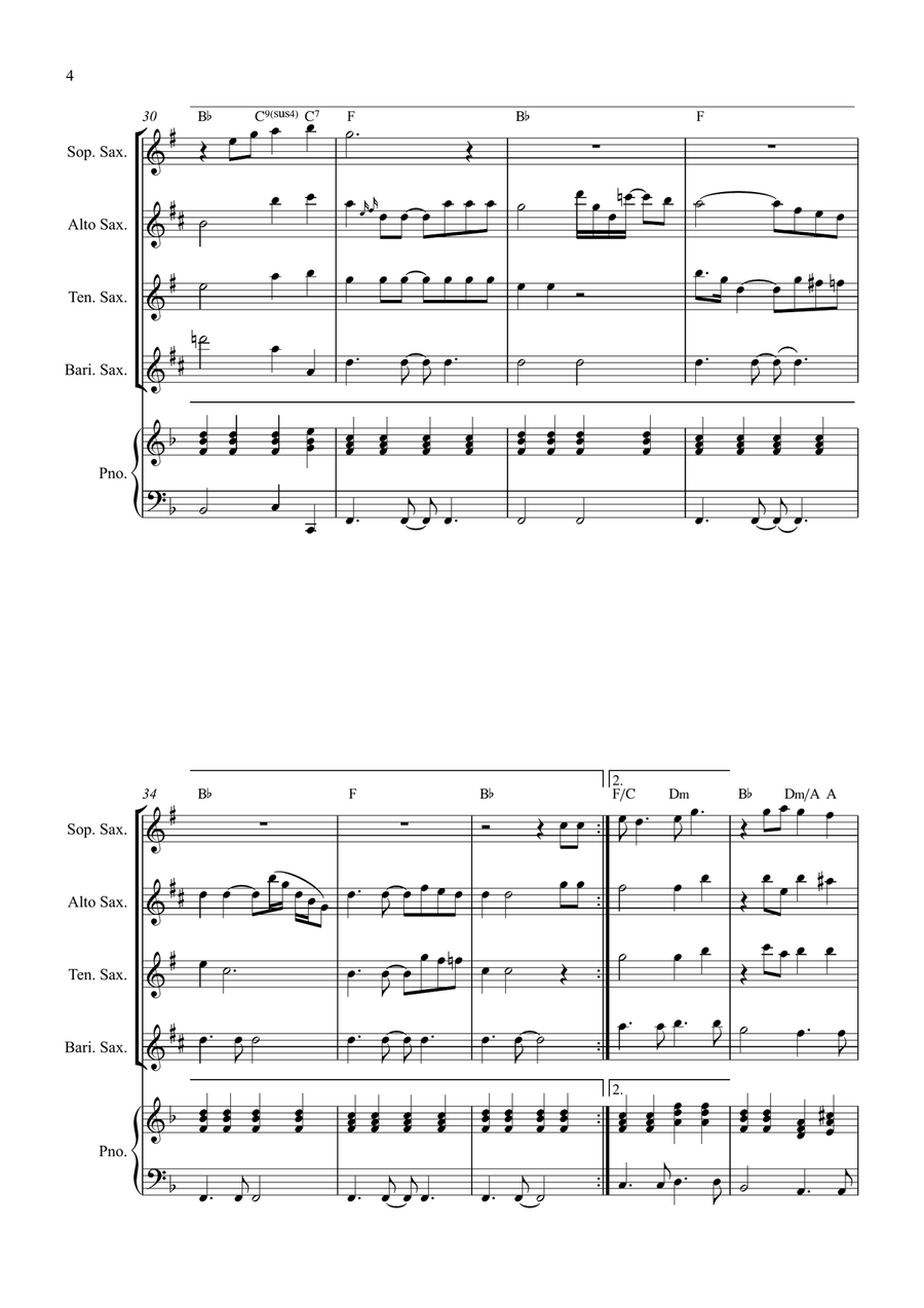 Bridge Over Troubled Water Saxophone Quartet scores gallery preview page 4