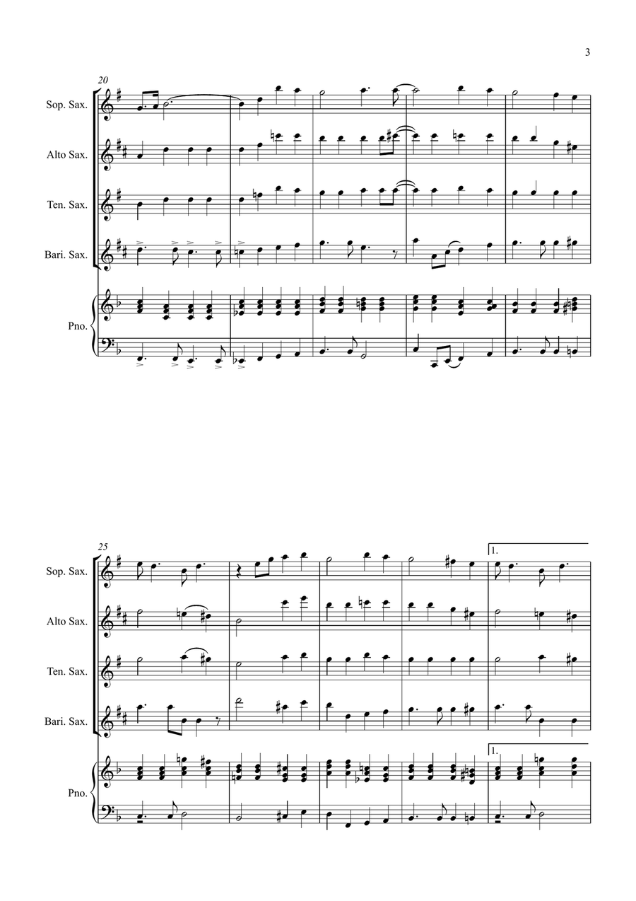 Bridge Over Troubled Water Saxophone Quartet scores gallery preview page 3