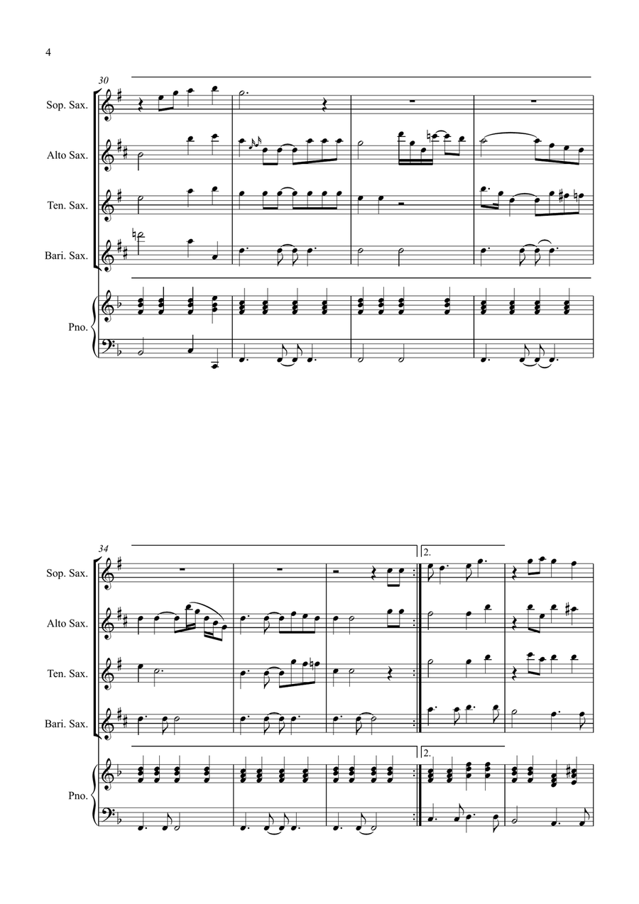 Bridge Over Troubled Water Saxophone Quartet scores gallery preview page 4