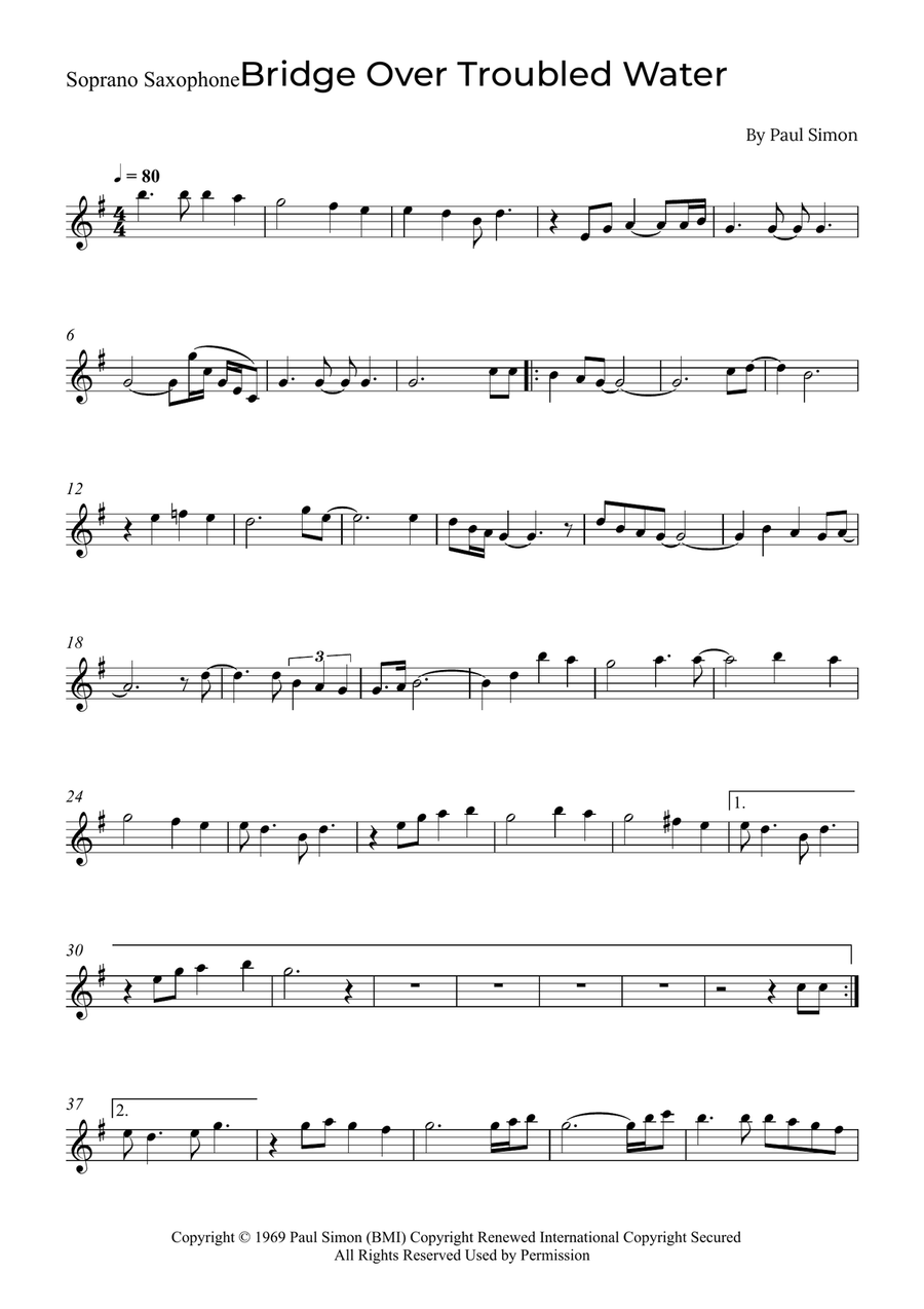 Bridge Over Troubled Water Saxophone Quartet scores gallery preview page 5