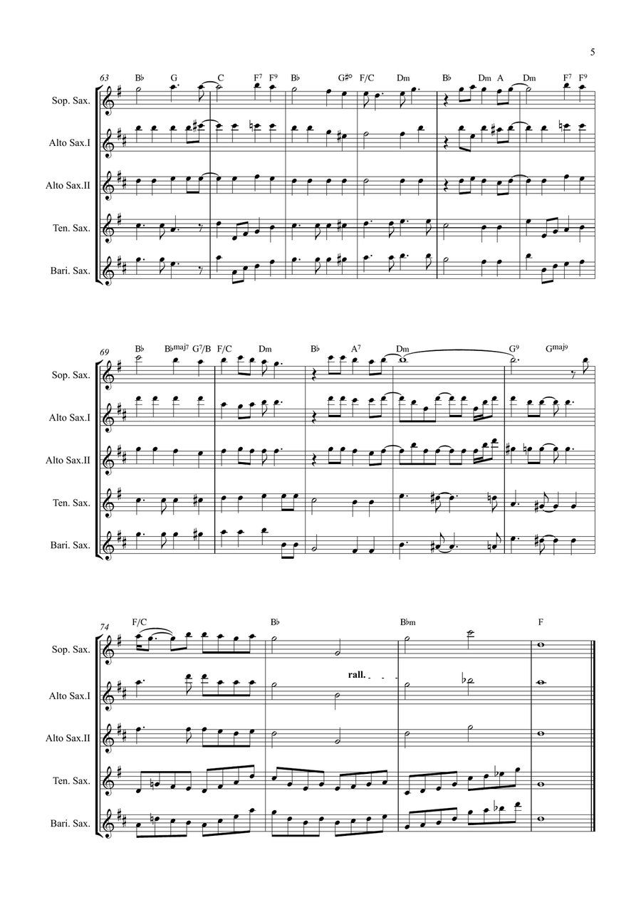 Bridge Over Troubled Water Saxophone Quintet scores gallery preview page 5