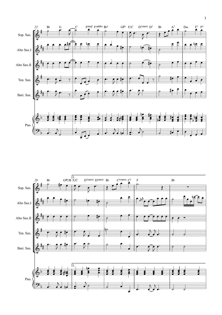 Bridge Over Troubled Water Saxophone Quintet scores gallery preview page 3