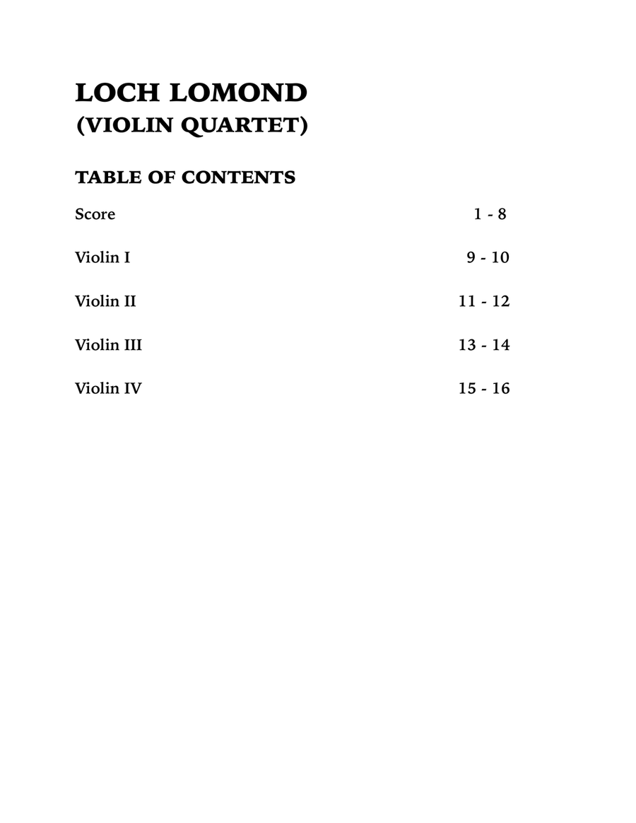 Loch Lomond (Violin Quartet) String Quartet scores gallery preview page 4