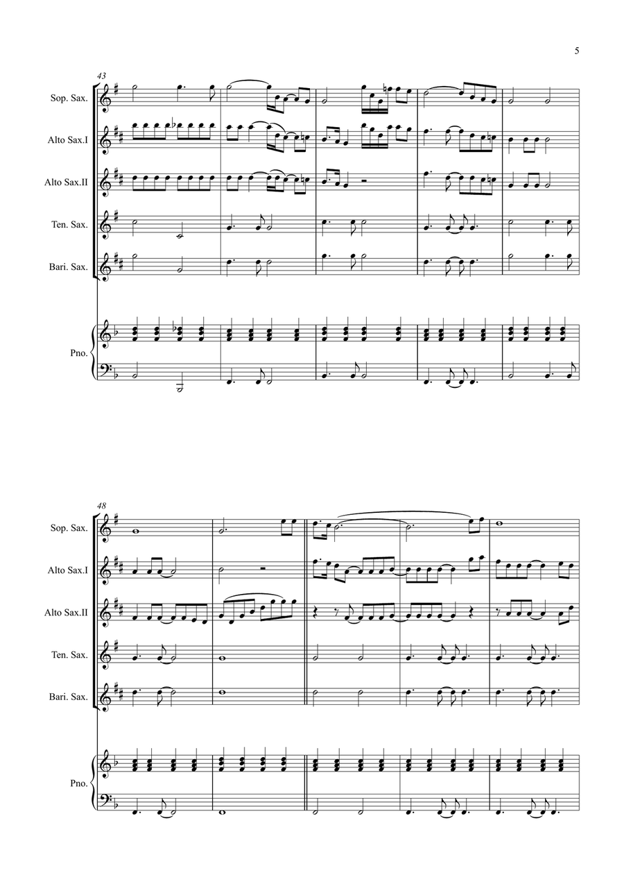 Bridge Over Troubled Water Saxophone Quintet scores gallery preview page 5