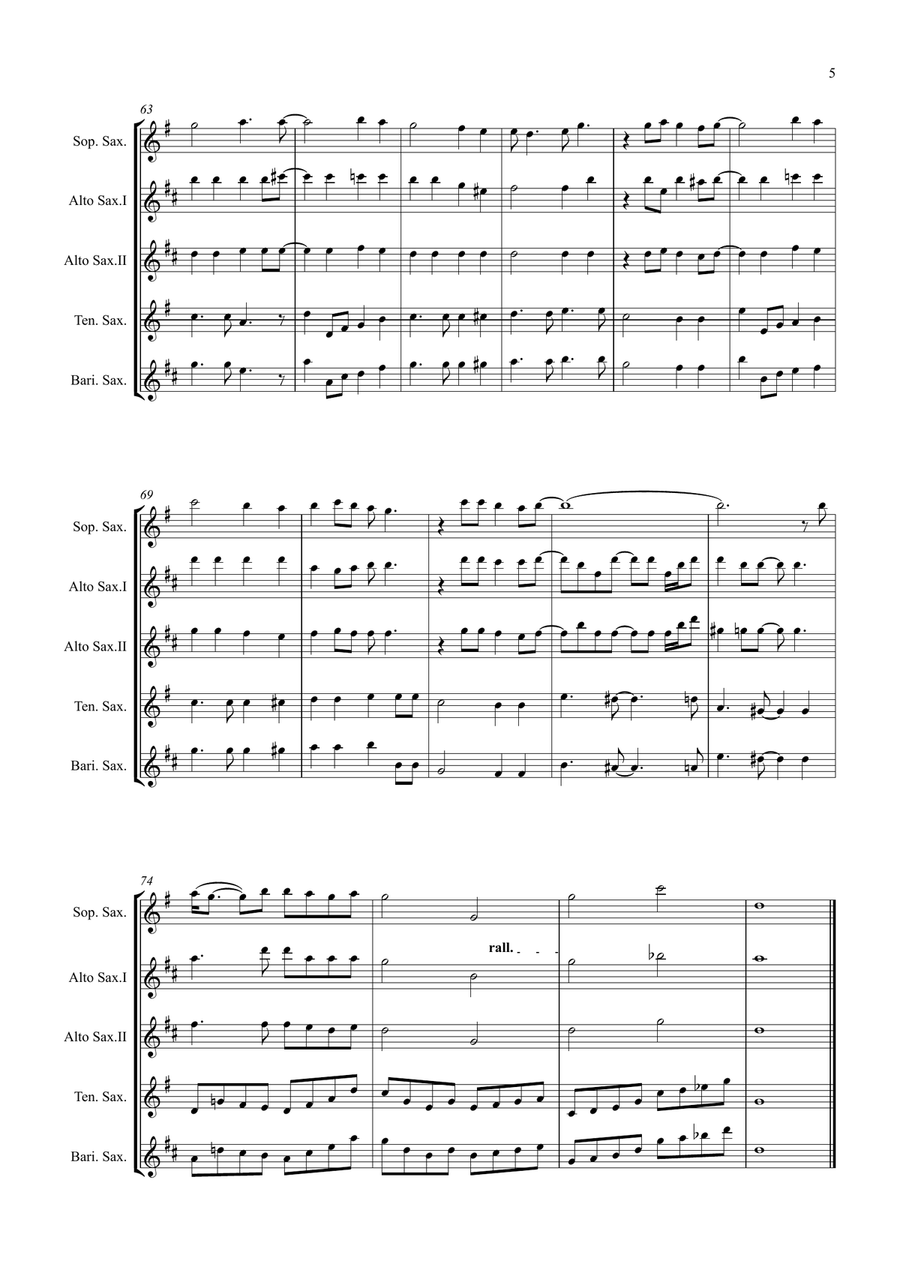 Bridge Over Troubled Water Saxophone Quintet scores gallery preview page 5