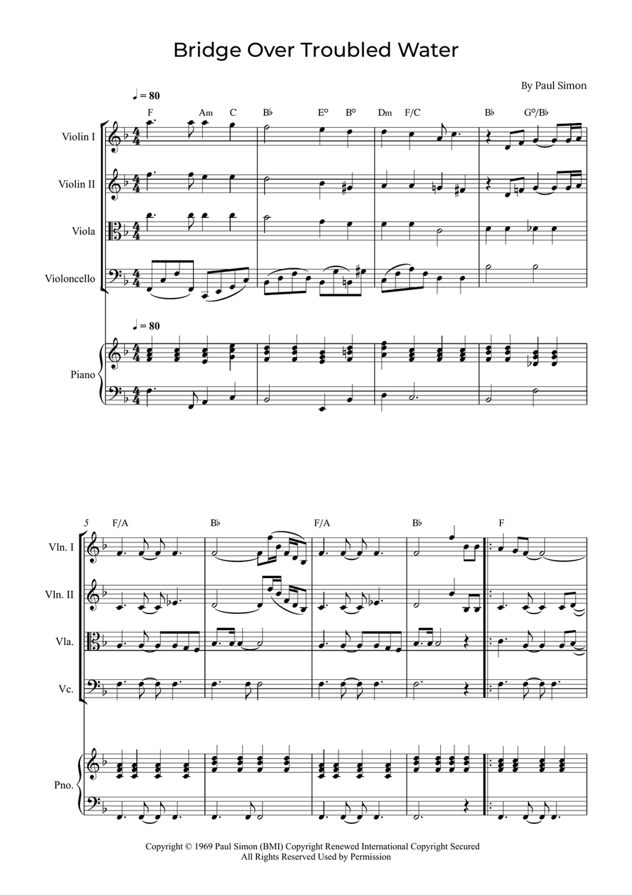 Bridge Over Troubled Water String Quartet scores gallery preview page 1