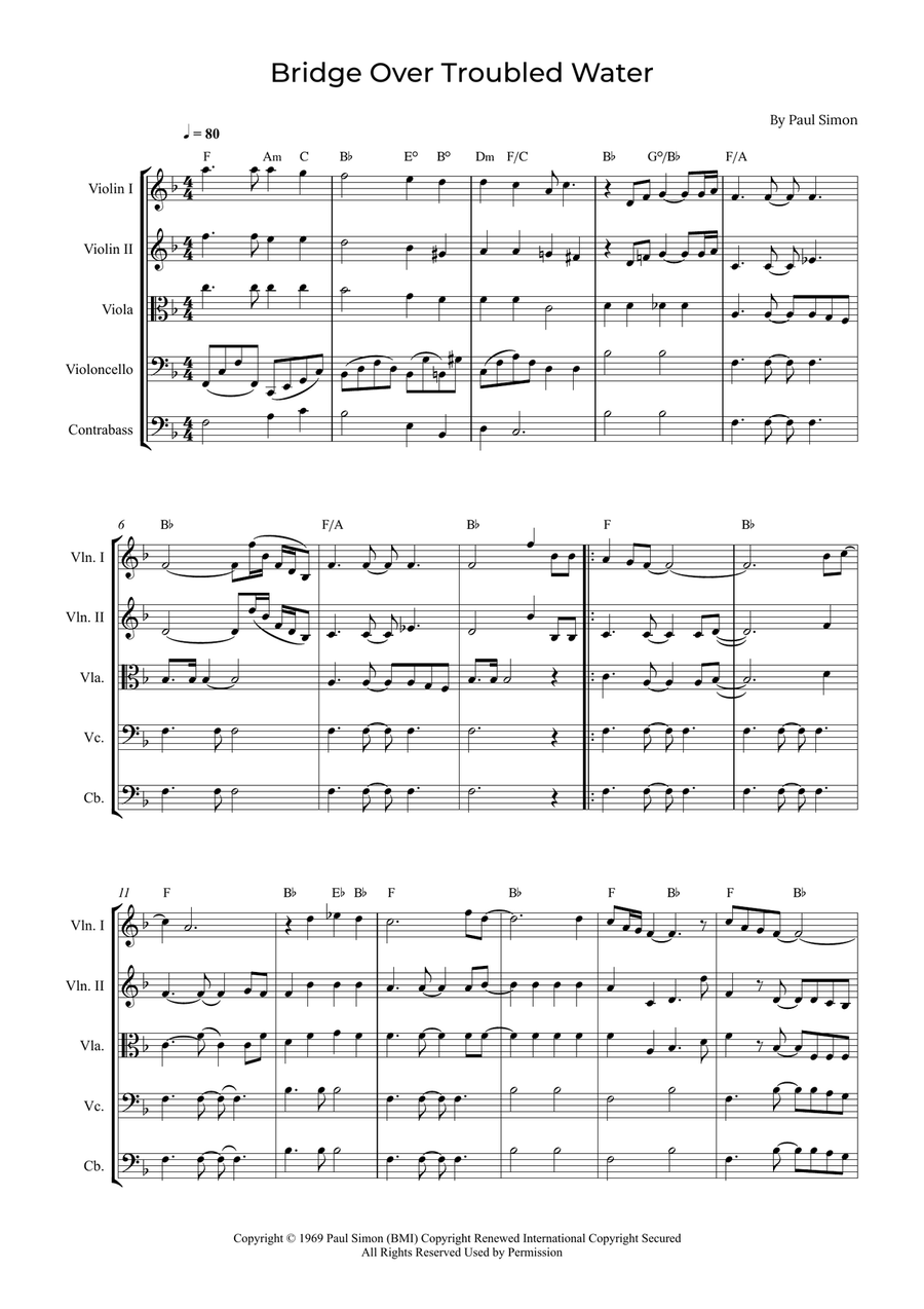 Bridge Over Troubled Water String Quintet scores gallery preview page 1