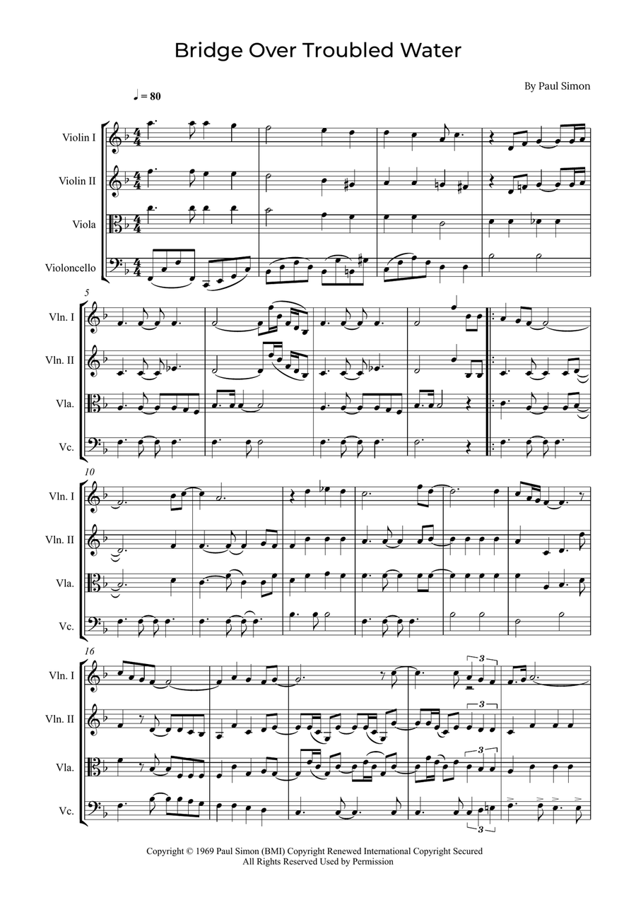 Bridge Over Troubled Water String Quartet scores gallery preview page 1