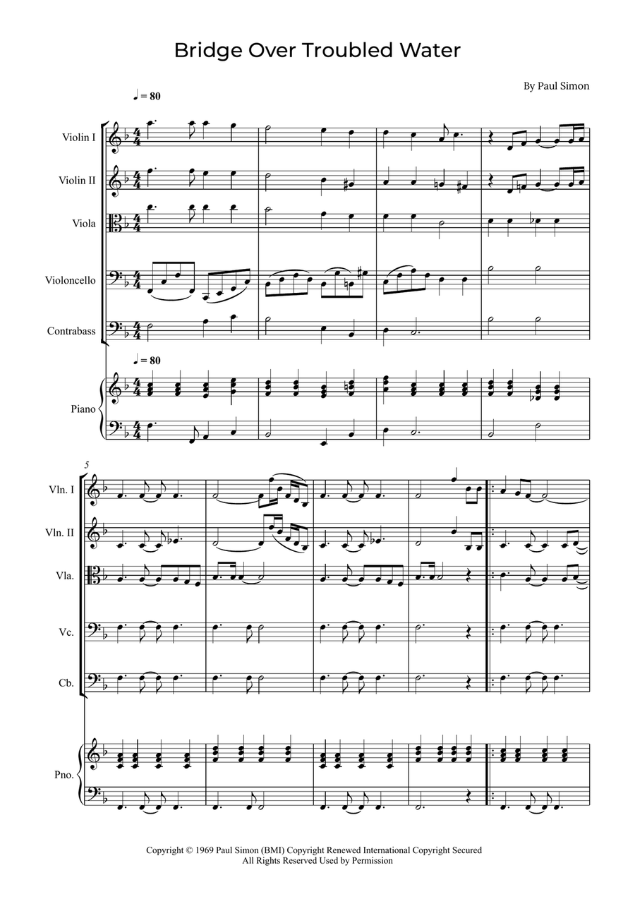 Bridge Over Troubled Water String Quintet scores gallery preview page 1