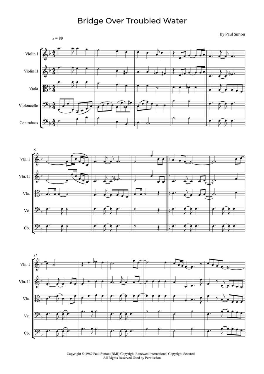 Bridge Over Troubled Water String Quintet scores gallery preview page 1