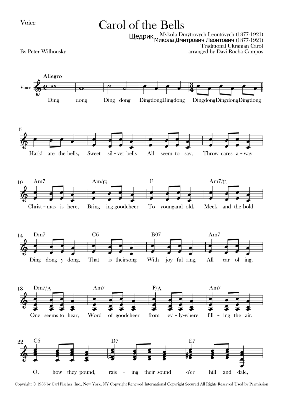 Carol Of The Bells Carol Of The Bells Piano scores gallery preview page 1