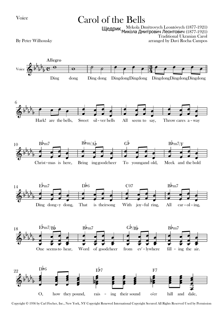 Carol Of The Bells Carol Of The Bells Piano scores gallery preview page 1