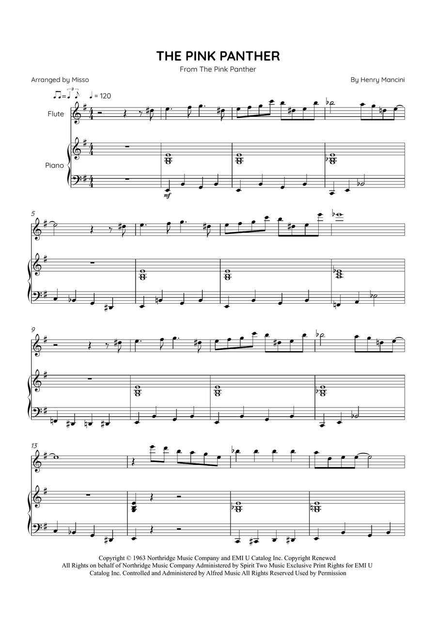 The Pink Panther The Pink Panther Flute Solo scores gallery preview page 1